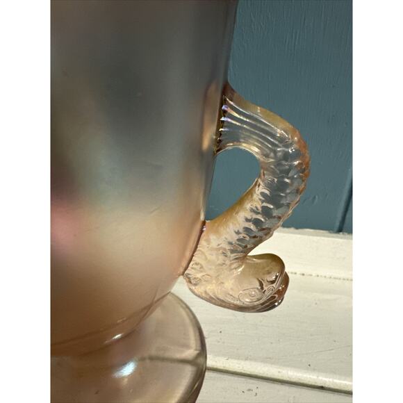 Fenton Art Glass Shell Rose Stretch Pink Koi Fish Handle Covered Candy Dish - Picture 3 of 7